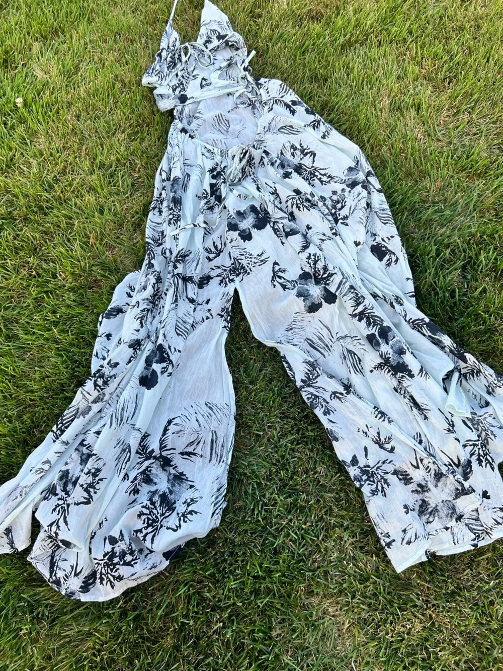 Free People Mint and Black Botanical Print Maxi Dress